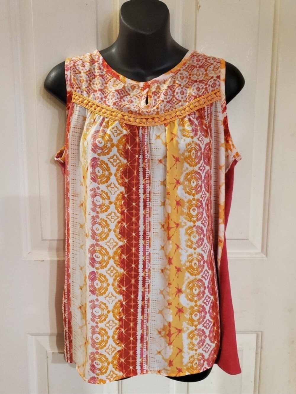 jason maxwell Yellow & Rust Mixed-Print Sleeveless Tank
